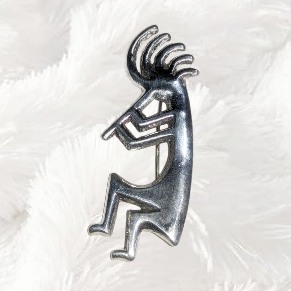 Native American Designer Kokopelli Sterling Silver Brooch